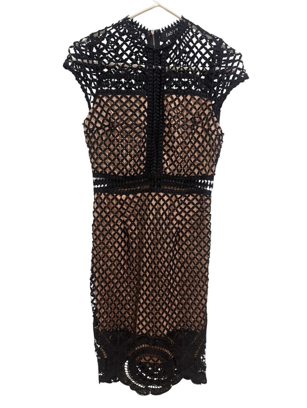Fab'rik Dress Black Lace Overlay Nude Lining Size Small